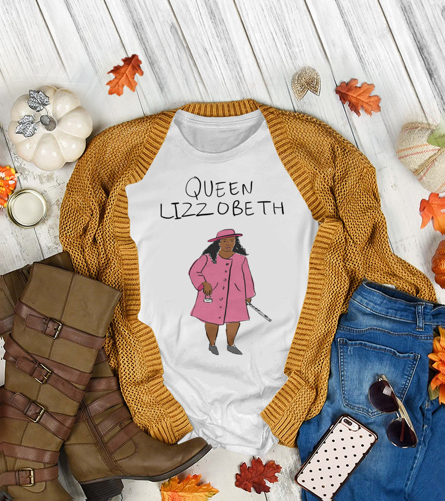 Queen Lizzobeth Illustration in Pink Coat and Hat T-Shirt