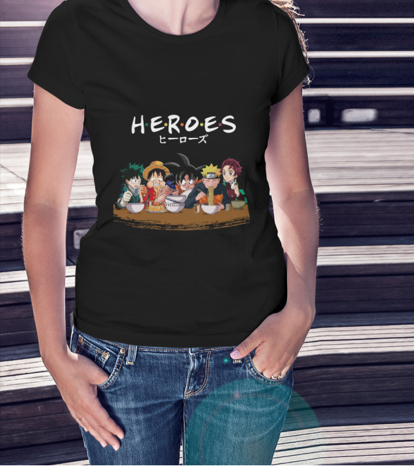 HEROES Anime Characters Eating Together Iconic Moments T-Shirt