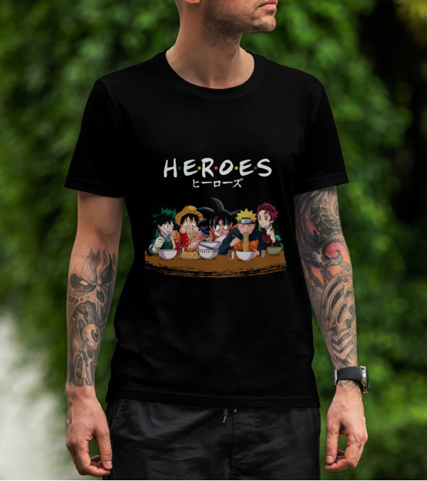 HEROES Anime Characters Eating Together Iconic Moments T-Shirt
