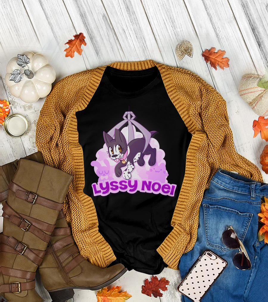 Lyssy Noel Cartoon Cat with Rabbits and Crystals T-Shirt