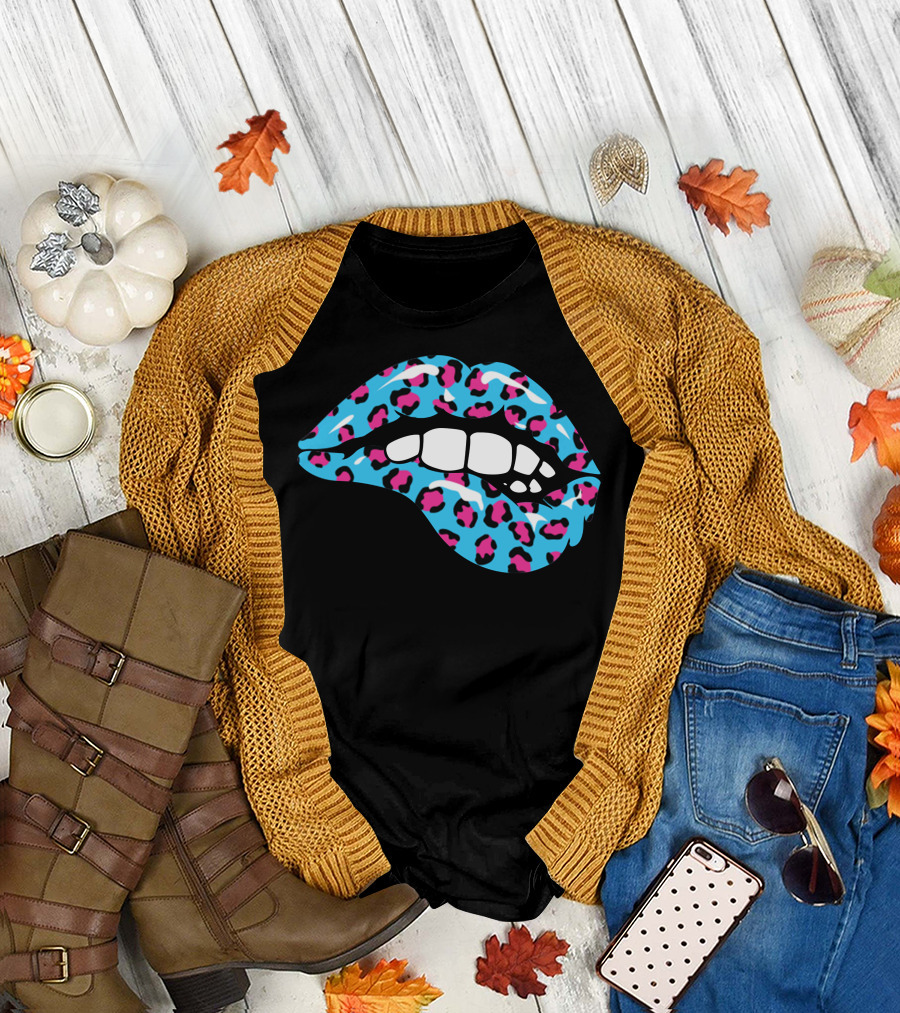 Stay Wild Ben Azelart Blue Leopard Lips T-Shirt