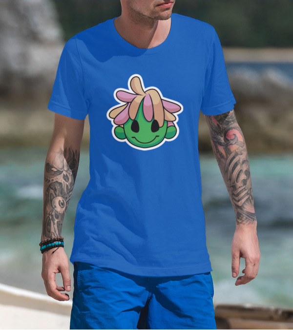 Joko's World Green Smiling Character Face With Pink And Beige Hair T-Shirt