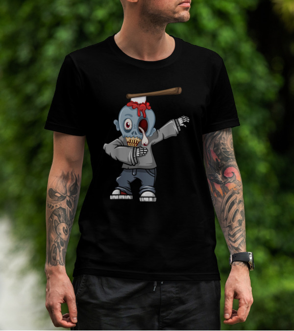 Dabbing Zombie Halloween Axe Head Creepy Cartoon T-Shirt