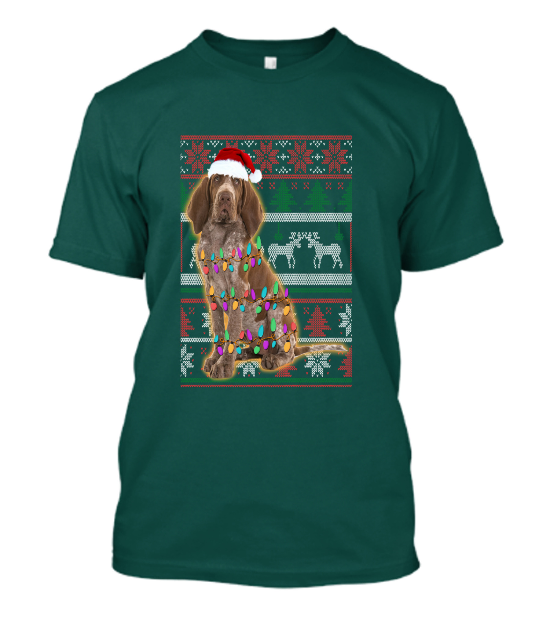 Bracco Italiano Christmas Lights Santa Hat Festive T-Shirt