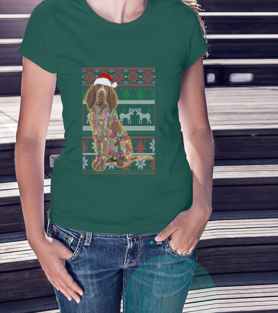 Bracco Italiano Christmas Lights Santa Hat Festive T-Shirt
