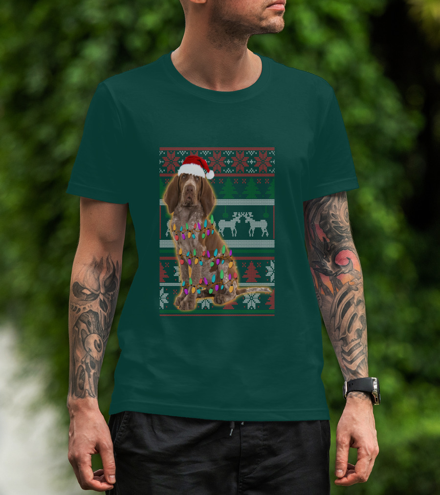 Bracco Italiano Christmas Lights Santa Hat Festive T-Shirt