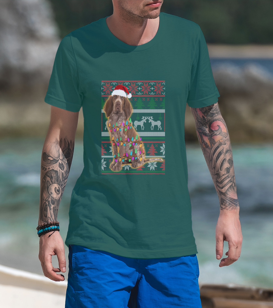 Bracco Italiano Christmas Lights Santa Hat Festive T-Shirt