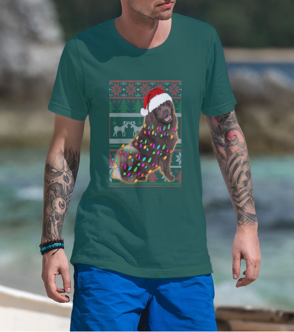 Chow Chow Christmas Lights Festive Sweater Santa Hat T-Shirt