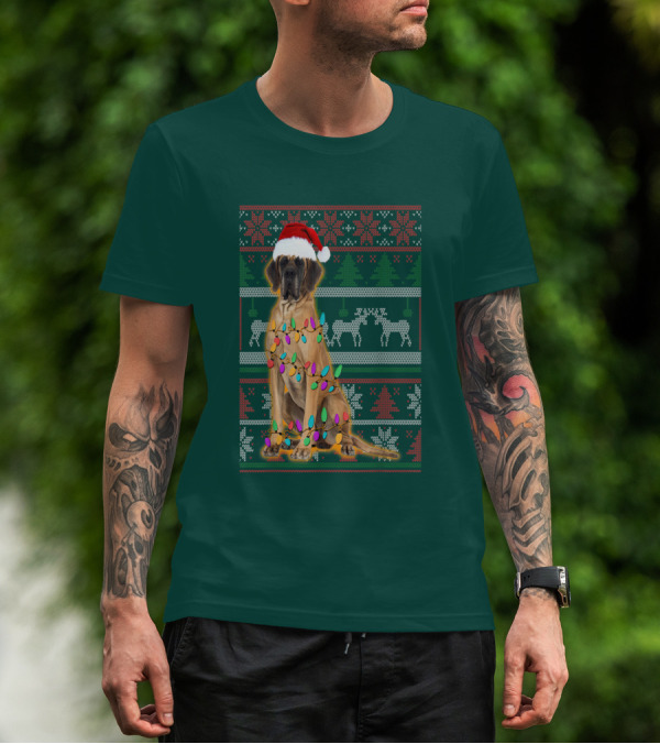 Great Dane Christmas Santa Hat Lights Reindeer Holiday T-Shirt