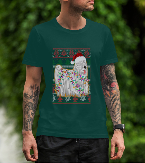 Komondor Christmas Lights Ugly Sweater Santa Hat T-Shirt
