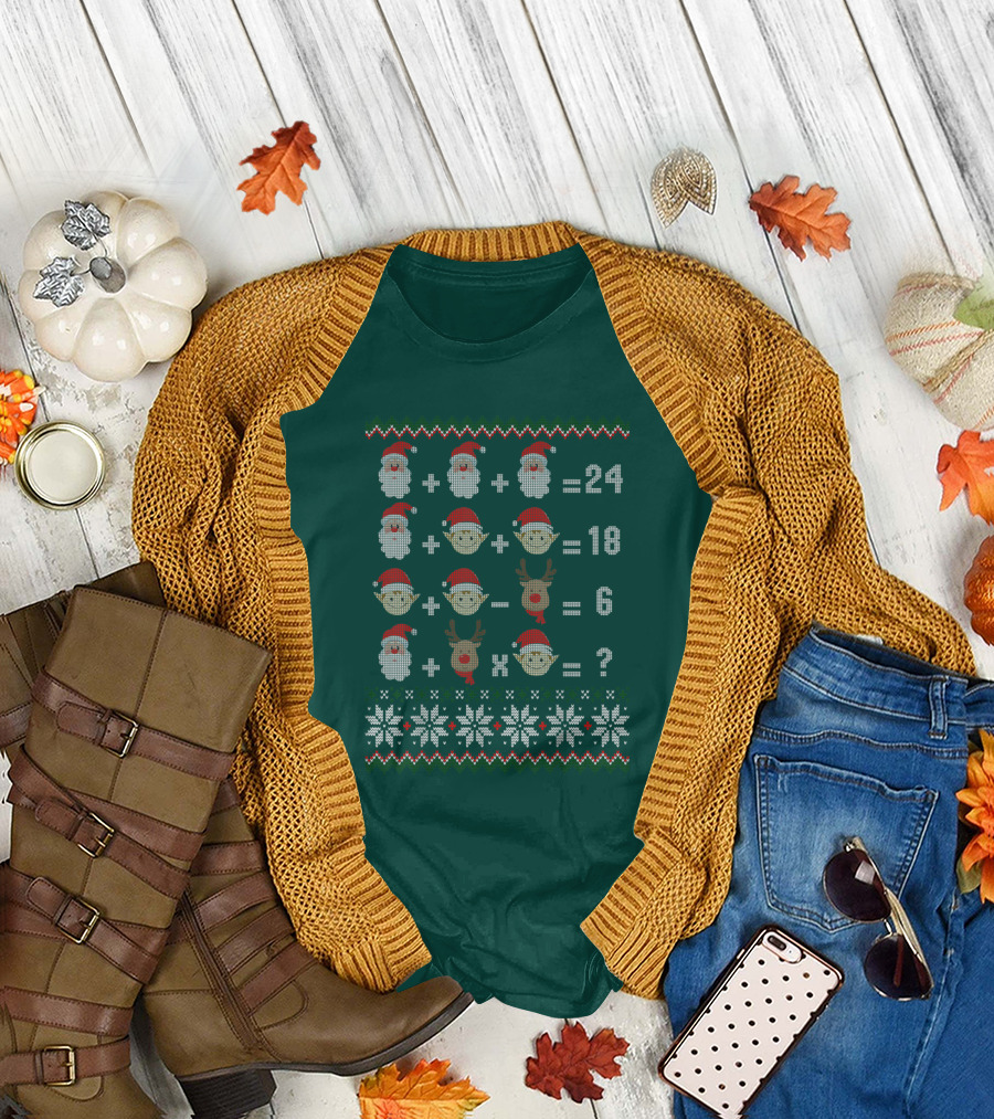 Math Teacher Christmas Santa Reindeer Equation Ugly T-Shirt