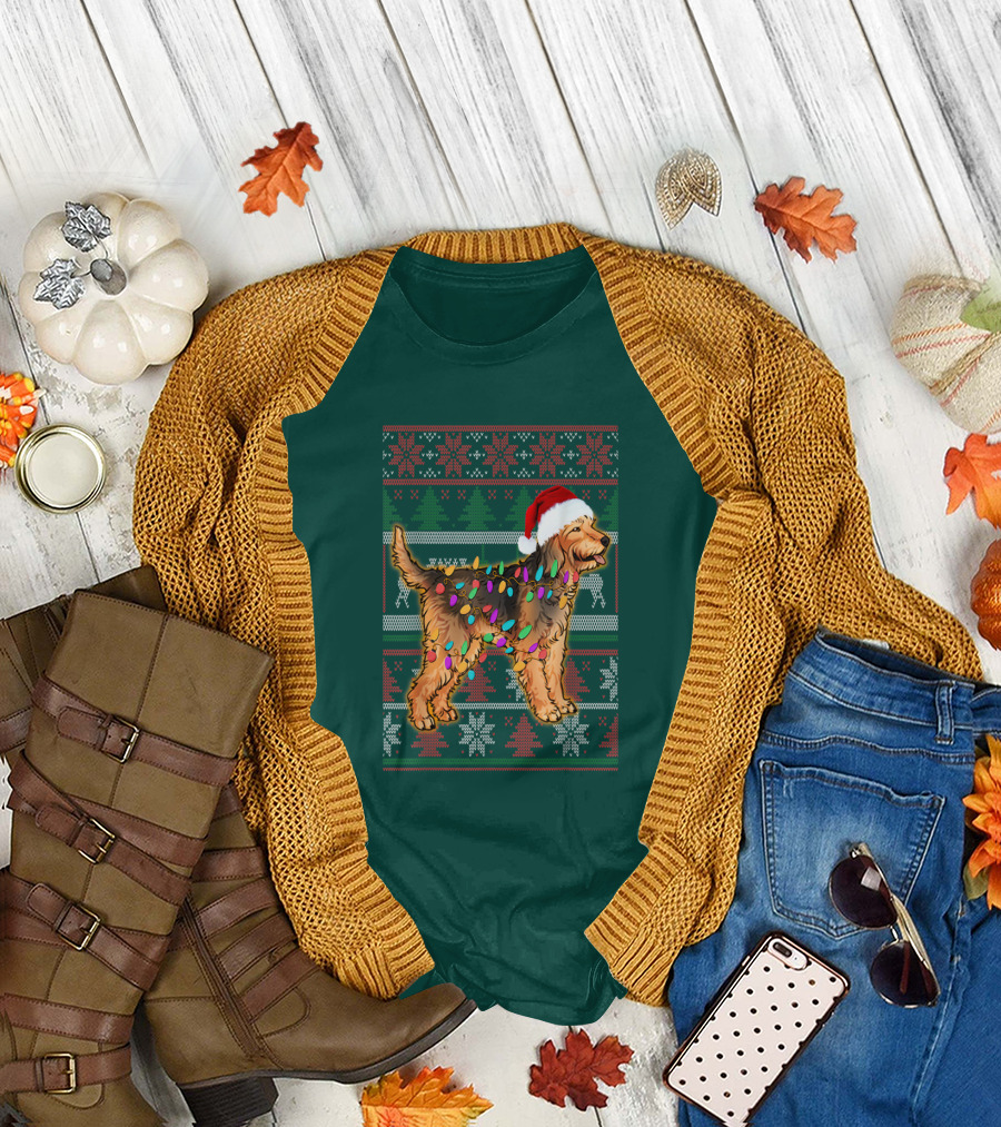 Otterhound Christmas Lights Santa Hat T-Shirt