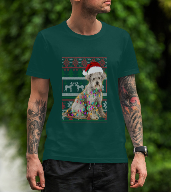 Pumi Dog Christmas Lights Santa Hat Ugly T-Shirt