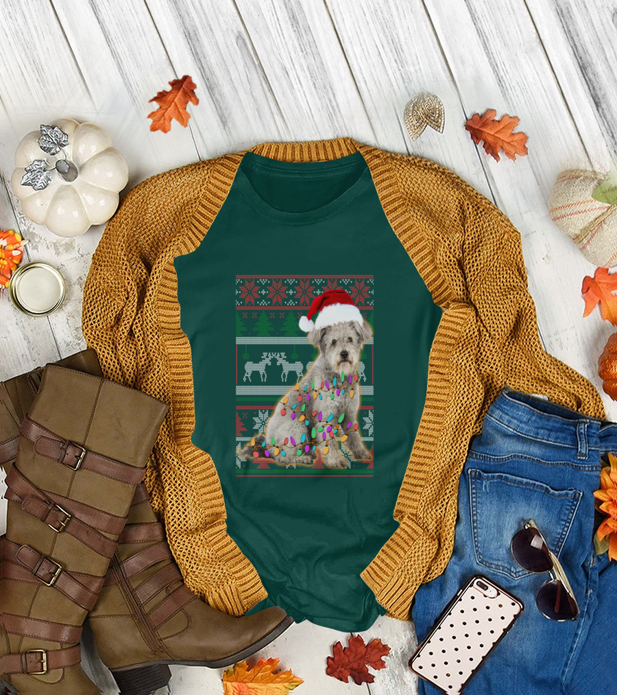Pumi Dog Christmas Lights Santa Hat Ugly T-Shirt