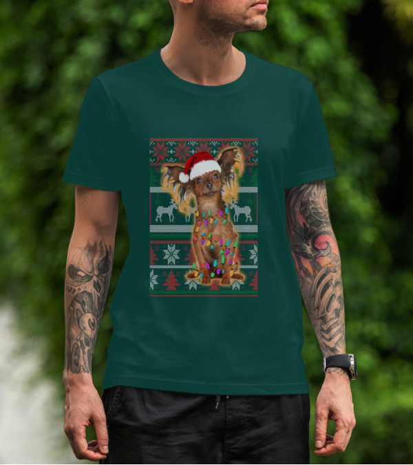 Russian Toy Christmas Lights Santa Hat Reindeer Snowflakes T-Shirt