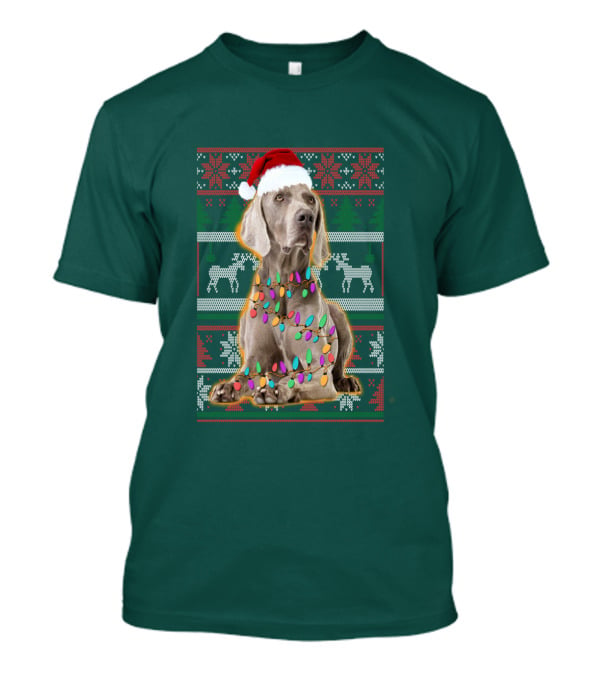 Weimaraner Christmas Lights Santa Hat Holiday T-Shirt