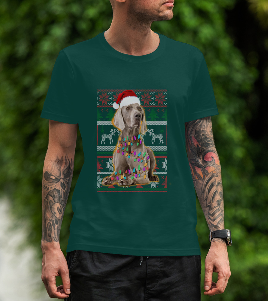 Weimaraner Christmas Lights Santa Hat Holiday T-Shirt