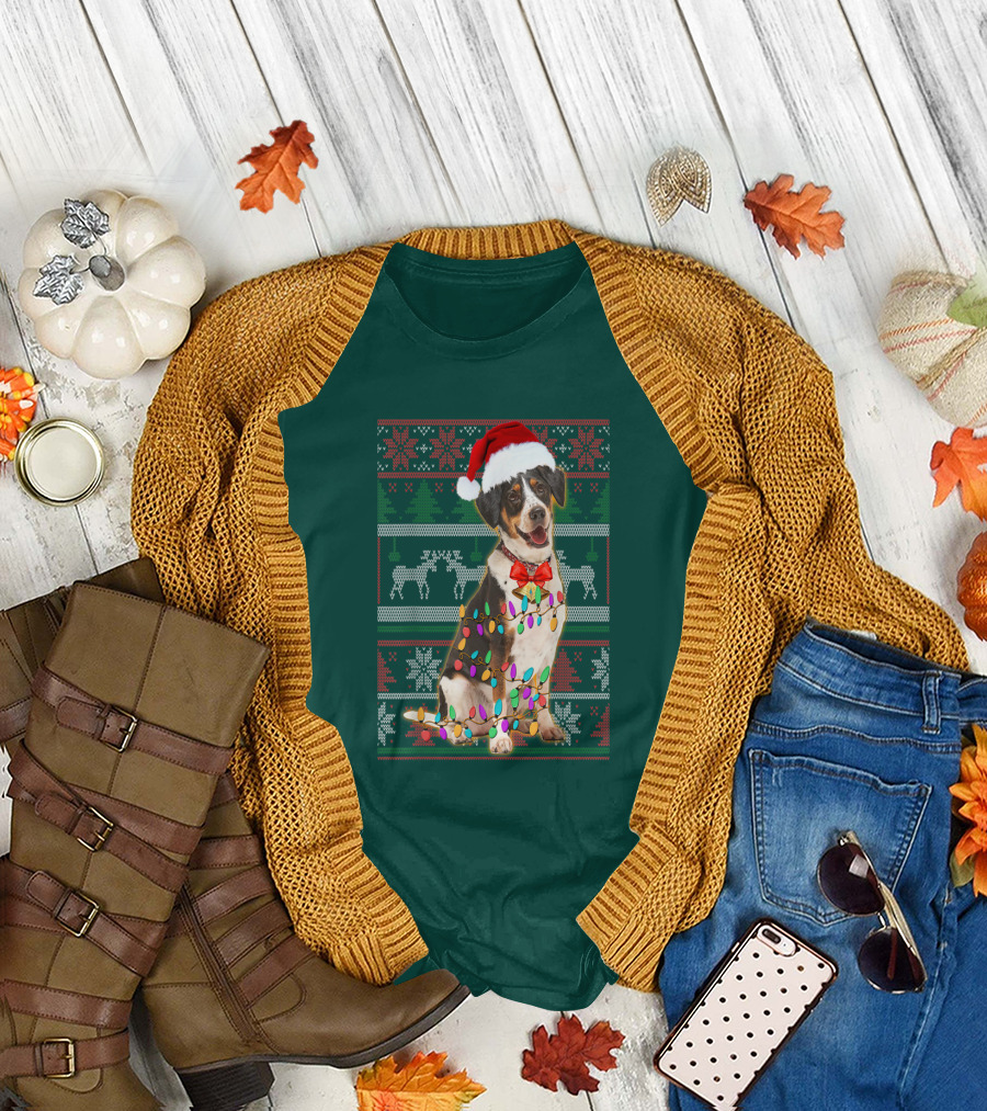 Treeing Walker Coonhound Christmas Lights Santa Hat Holiday T-Shirt