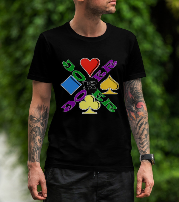 Rainbow Colored Joker Heart Spade Club Diamond Playing Cards T-Shirt