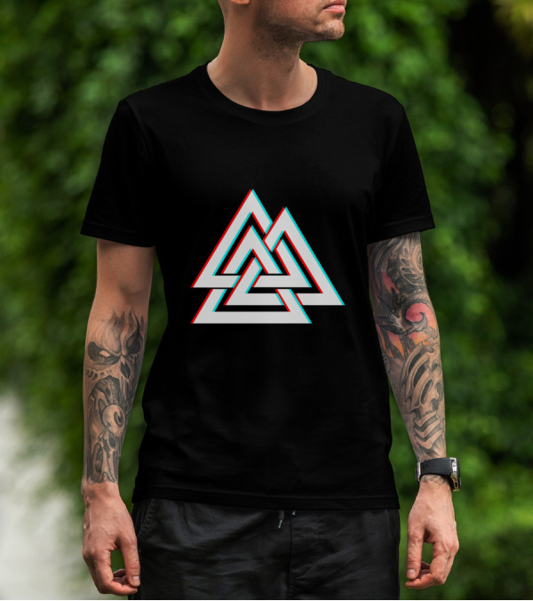 Trippy Valknut Symbol Nordic Wiccan Glitch Effect T-Shirt