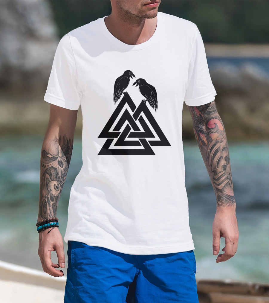 Valknut Odin Raven Viking Symbol Norse Mythology T-Shirt