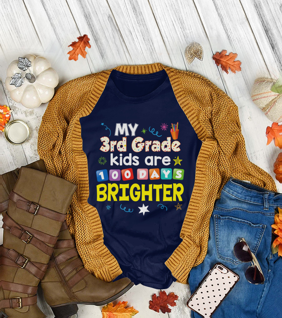 MY 3rd Grade Kids Are 100 Days Brighter Stars and Crayons T-Shirt