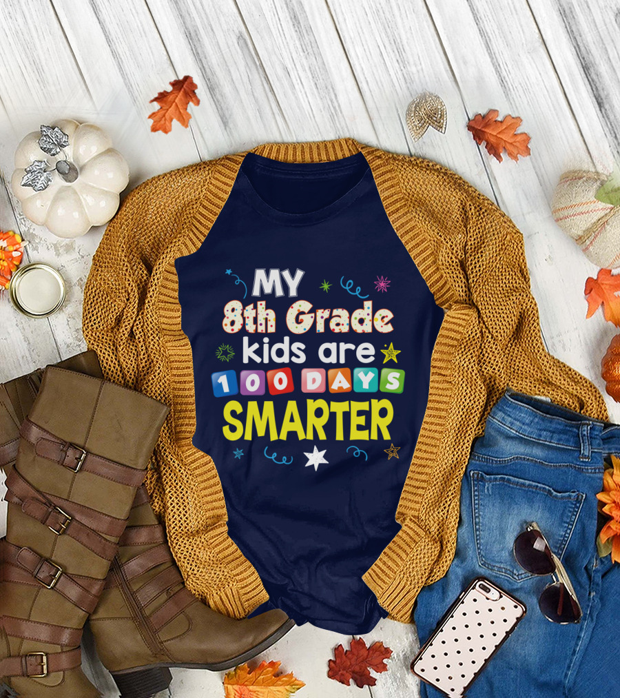 MY 8th Grade Kids Are 100 Days Smarter Stars Confetti Spiral T-Shirt