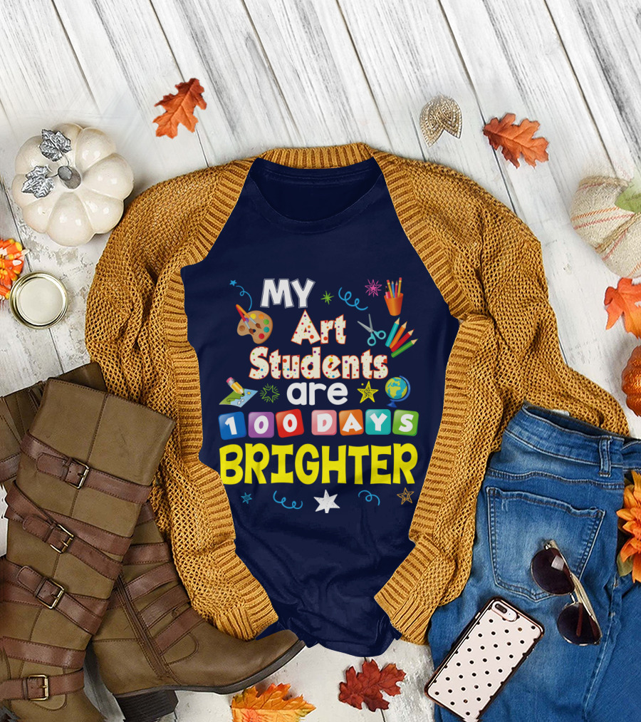 MY Art Students Are 100 Days Brighter Stars Earth Palette Scissors Pencils T-Shirt