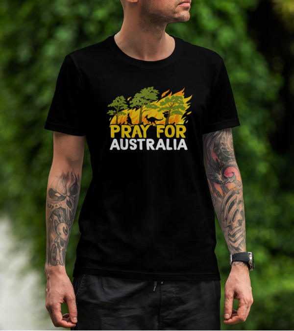 Pray For Australia Bush Fire Wildlife Kangaroo Tree Flames T-Shirt
