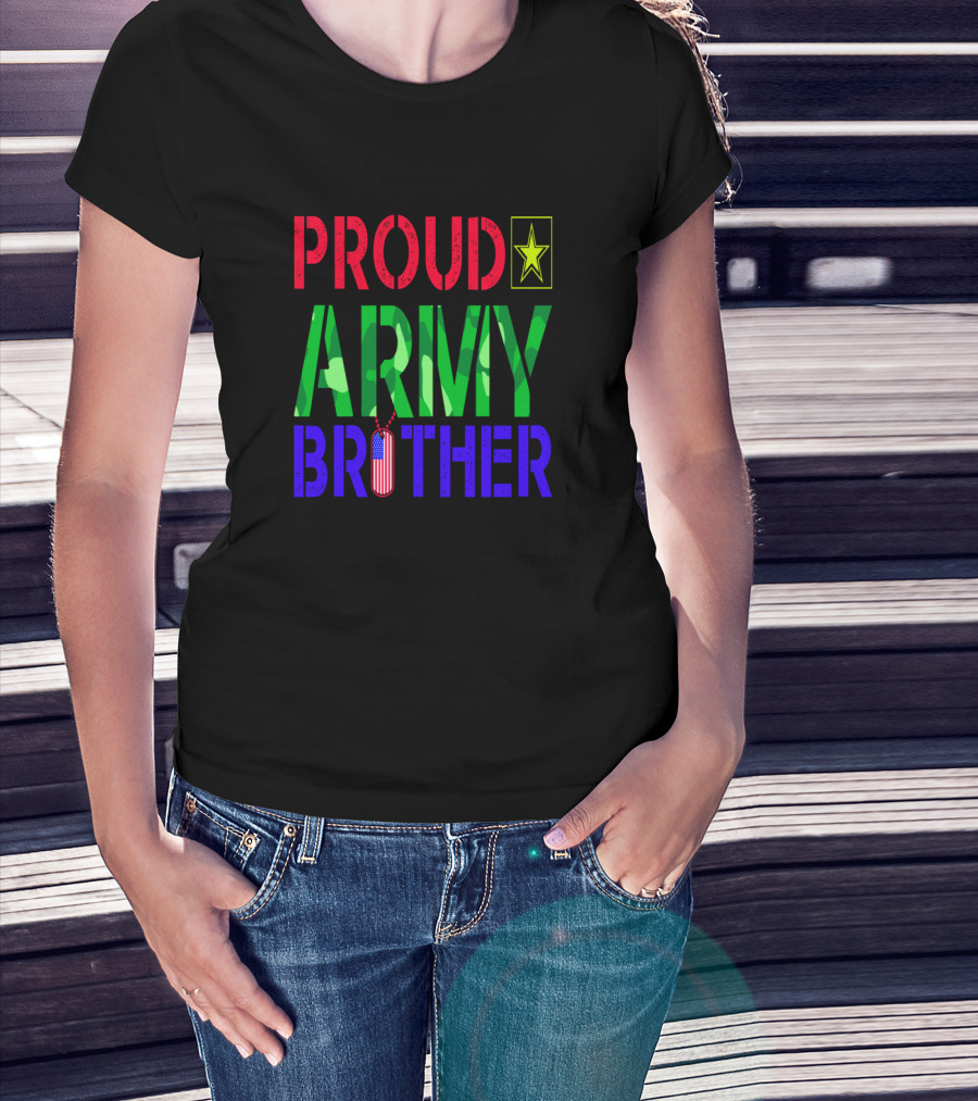 Proud Army Brother With Camo Letters And Star Emblem T-Shirt