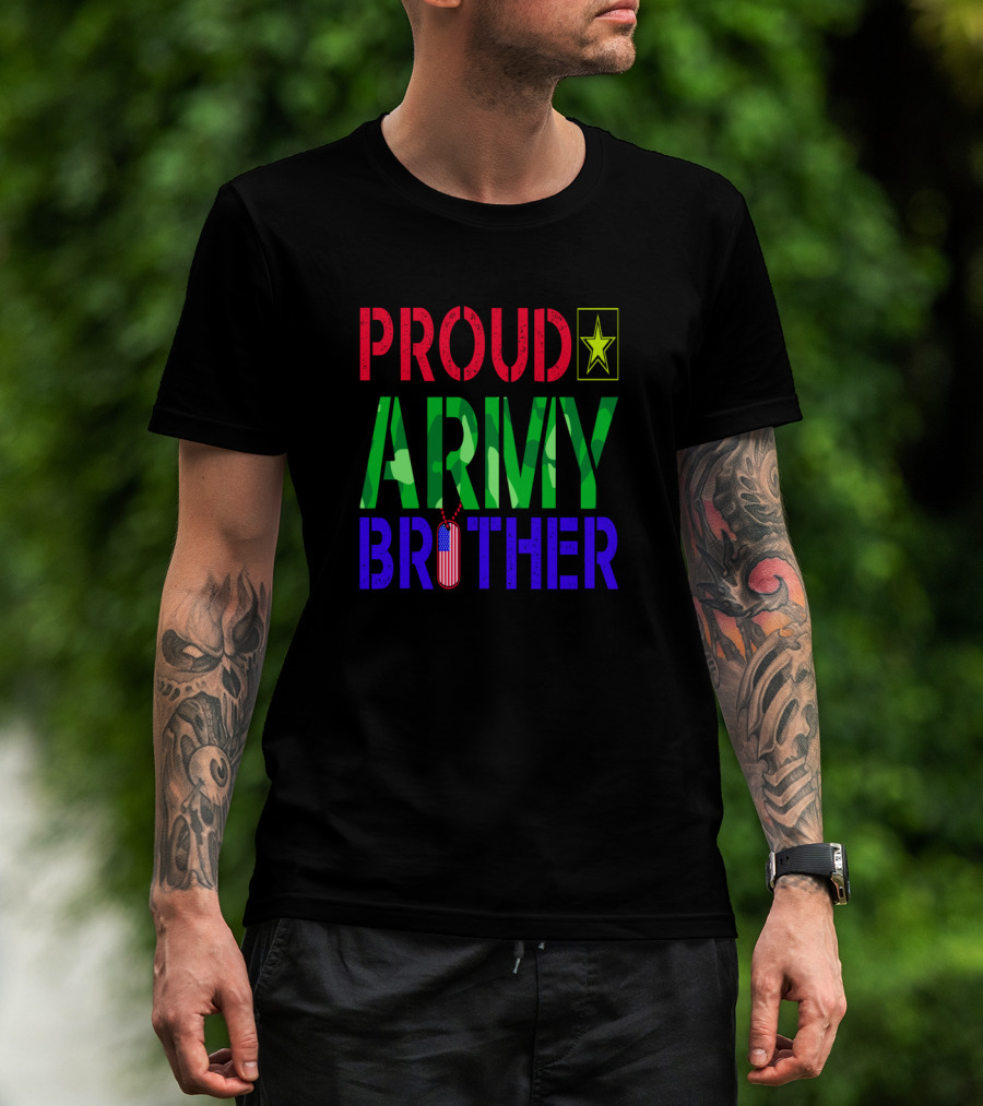 Proud Army Brother With Camo Letters And Star Emblem T-Shirt