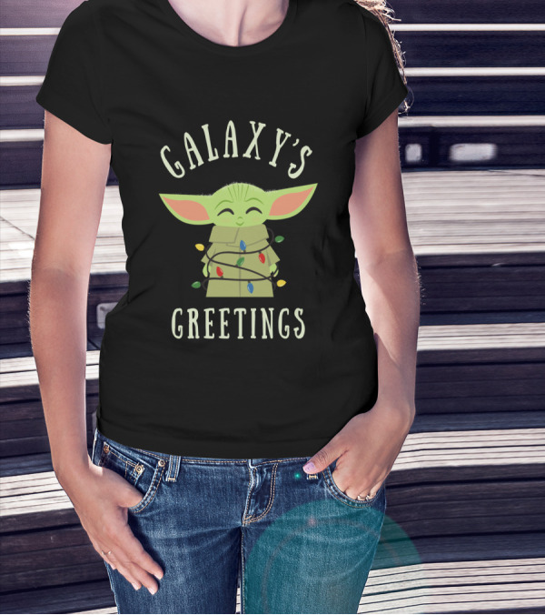 Galaxy's Greetings The Mandalorian The Child Wrapped In Lights T-Shirt