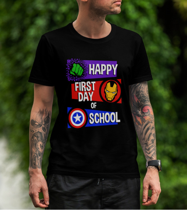 Marvel Avengers Happy First Day Of School Hulk Iron Man Captain America T-Shirt