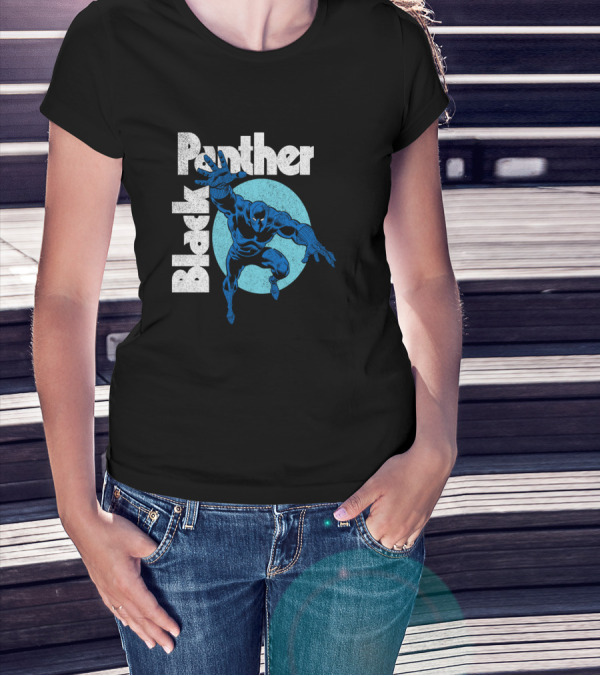 Marvel Black Panther Blue Heroic Pose Circle T-Shirt