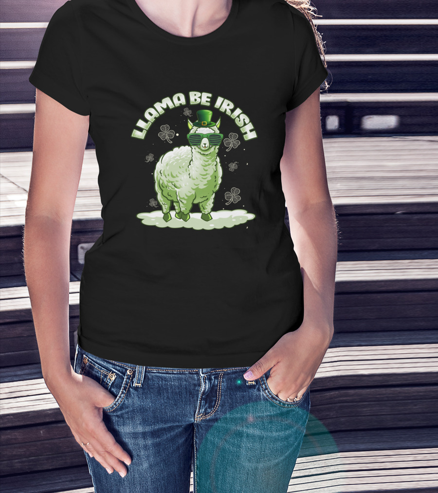Llama Be Irish Shamrock Sunglasses St. Patrick's Day Green Llama With Hat T-Shirt