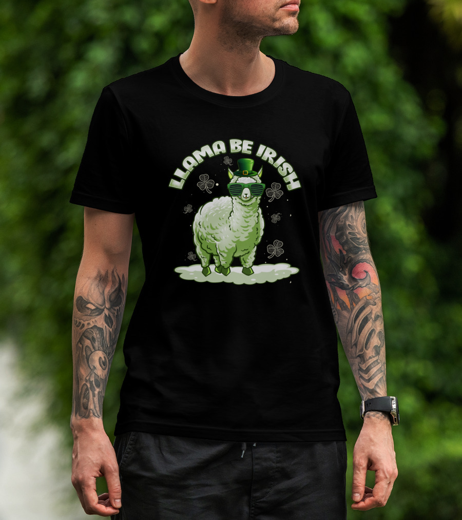Llama Be Irish Shamrock Sunglasses St. Patrick's Day Green Llama With Hat T-Shirt