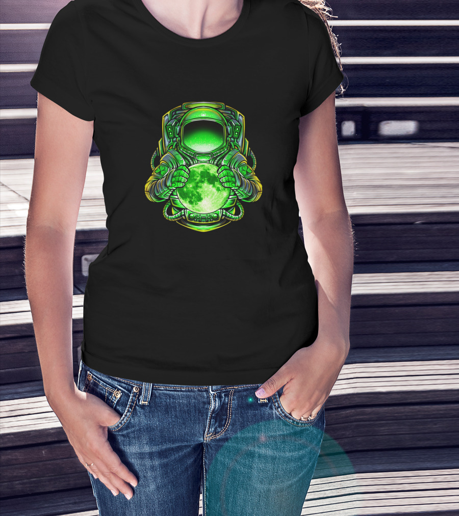 Irish Astronaut Holding Green Moon St Patricks Day Space Galaxy T-Shirt