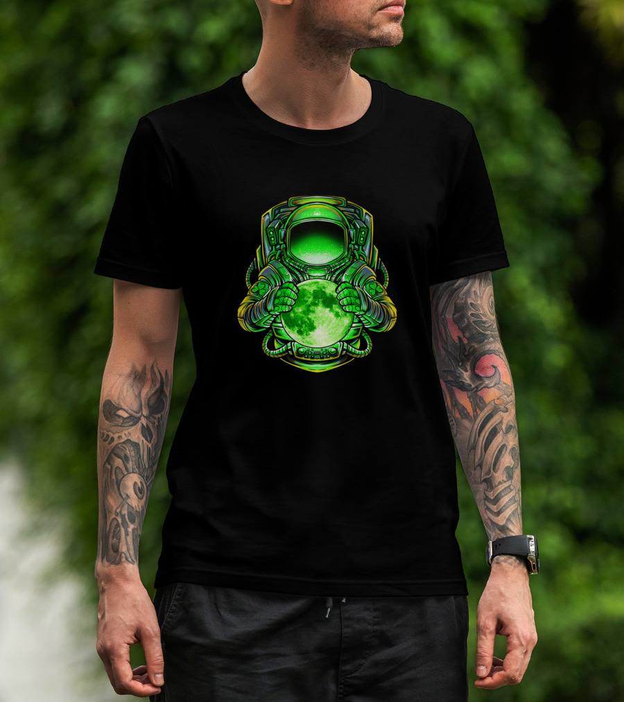Irish Astronaut Holding Green Moon St Patricks Day Space Galaxy T-Shirt