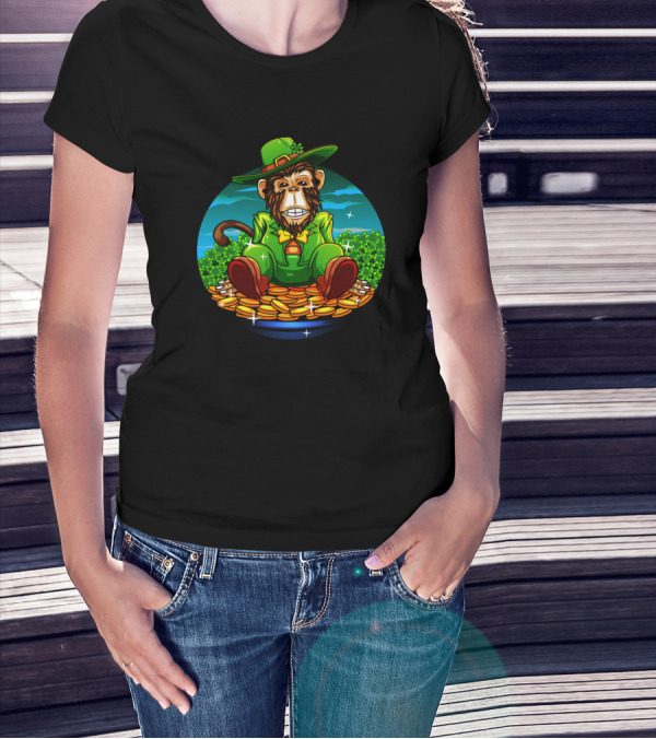 Monkey Irish Gorilla Sitting On A Pot Of Gold In Ireland T-Shirt