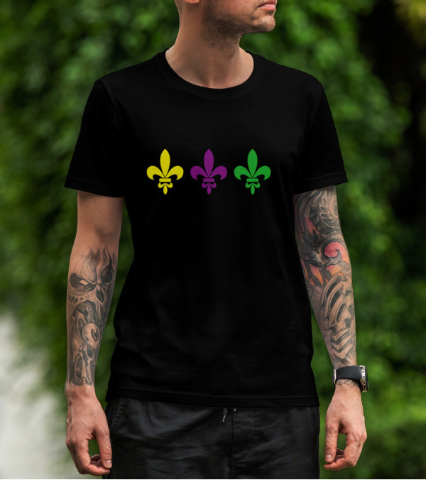 3 Fleur De Lis Mardi Gras Yellow Purple Green T-Shirt