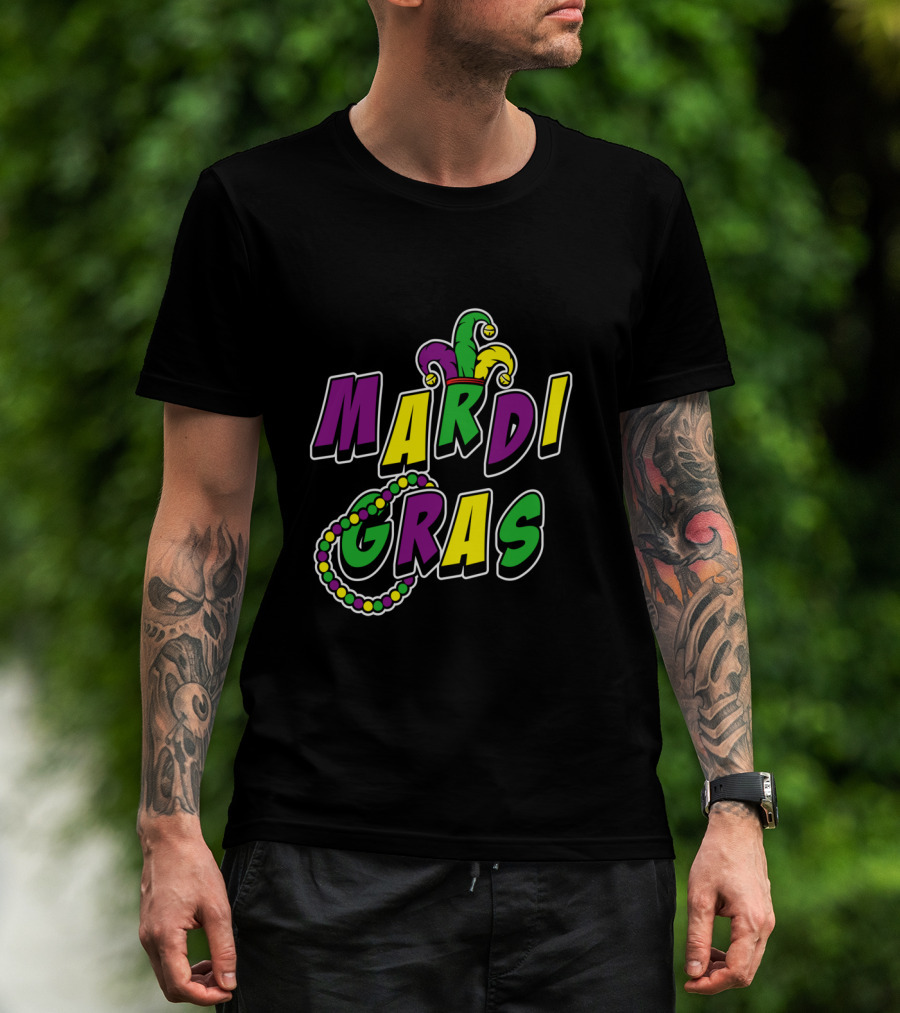 Mardi Gras Jester Hat And Beads T-Shirt