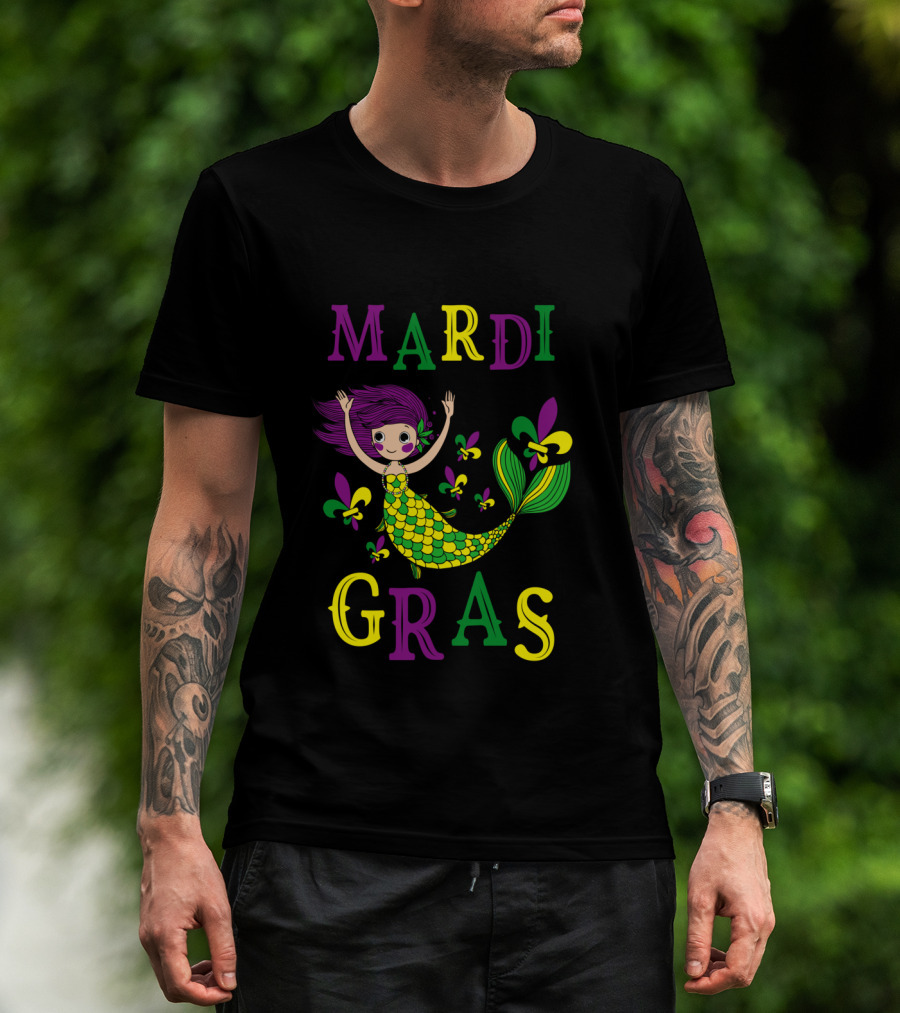 Mardi Gras Mermaid With Fleur De Lis Colors T-Shirt