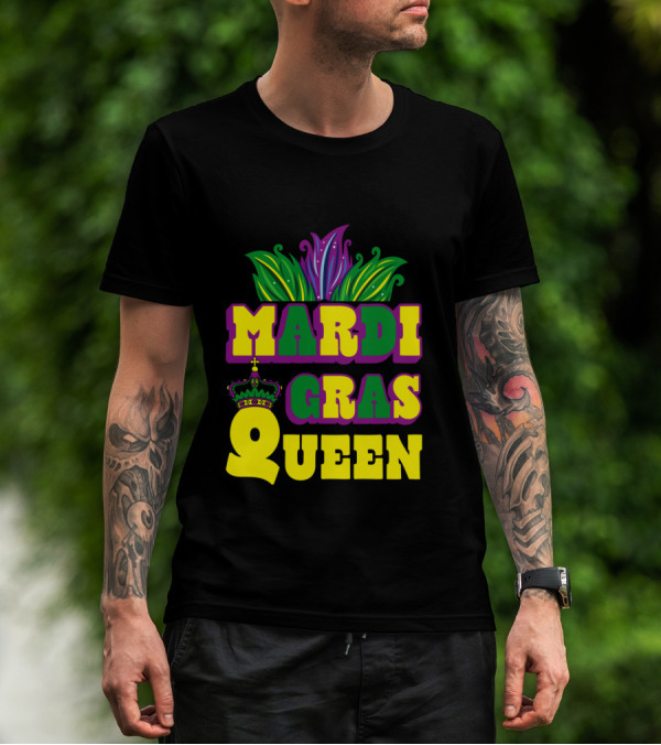 Mardi Gras Queen Crown With Colorful Feather Motif T-Shirt