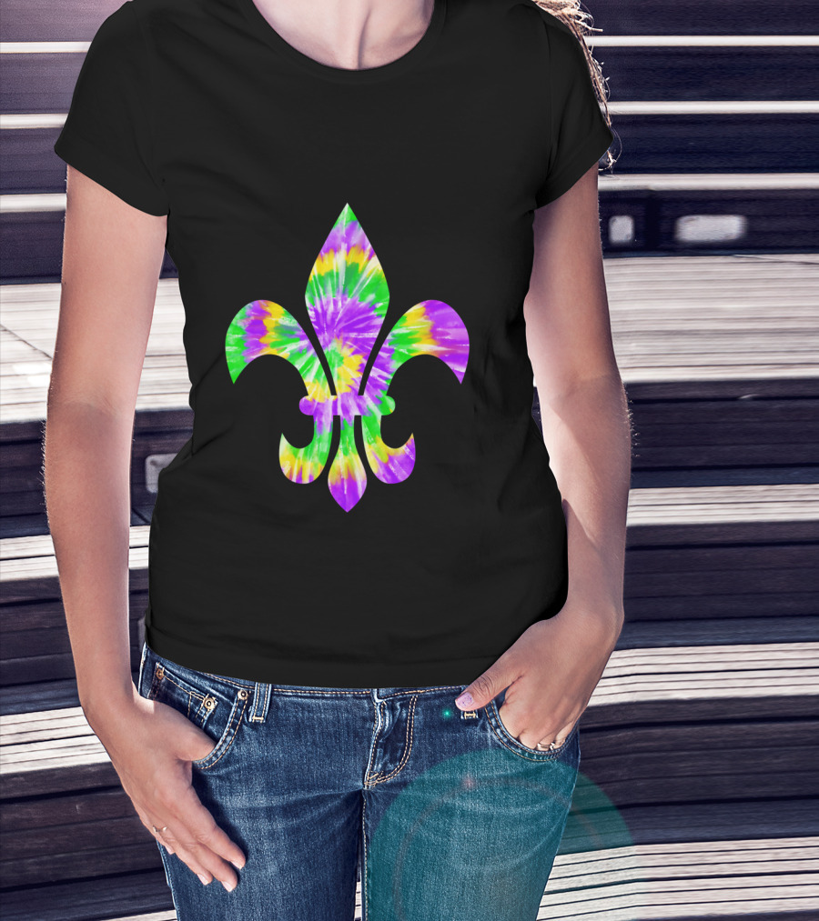 Mardi Gras Tie-Dye Fleur De Lis T-Shirt