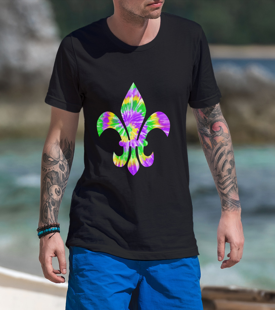 Mardi Gras Tie-Dye Fleur De Lis T-Shirt