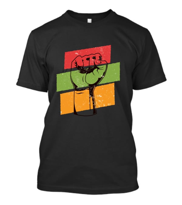 Black History Month Fist African American Pride Red Green Yellow Stripes T-Shirt