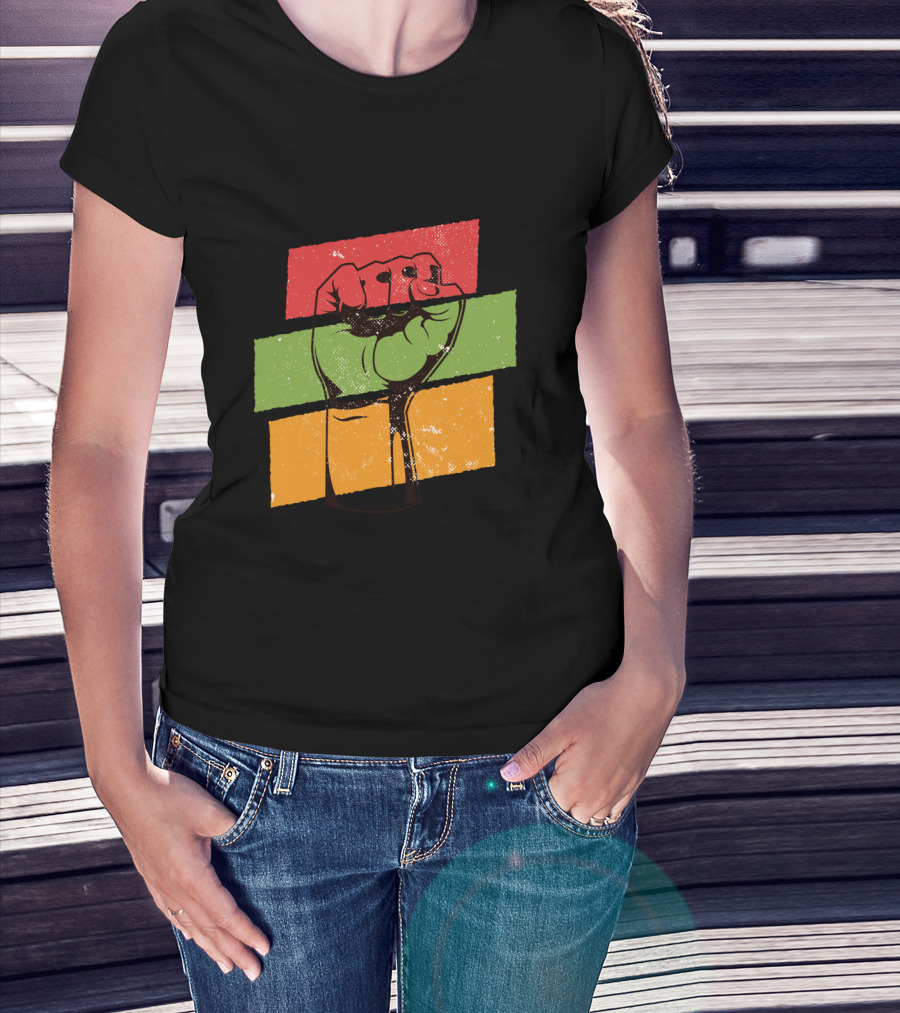 Black History Month Fist African American Pride Red Green Yellow Stripes T-Shirt