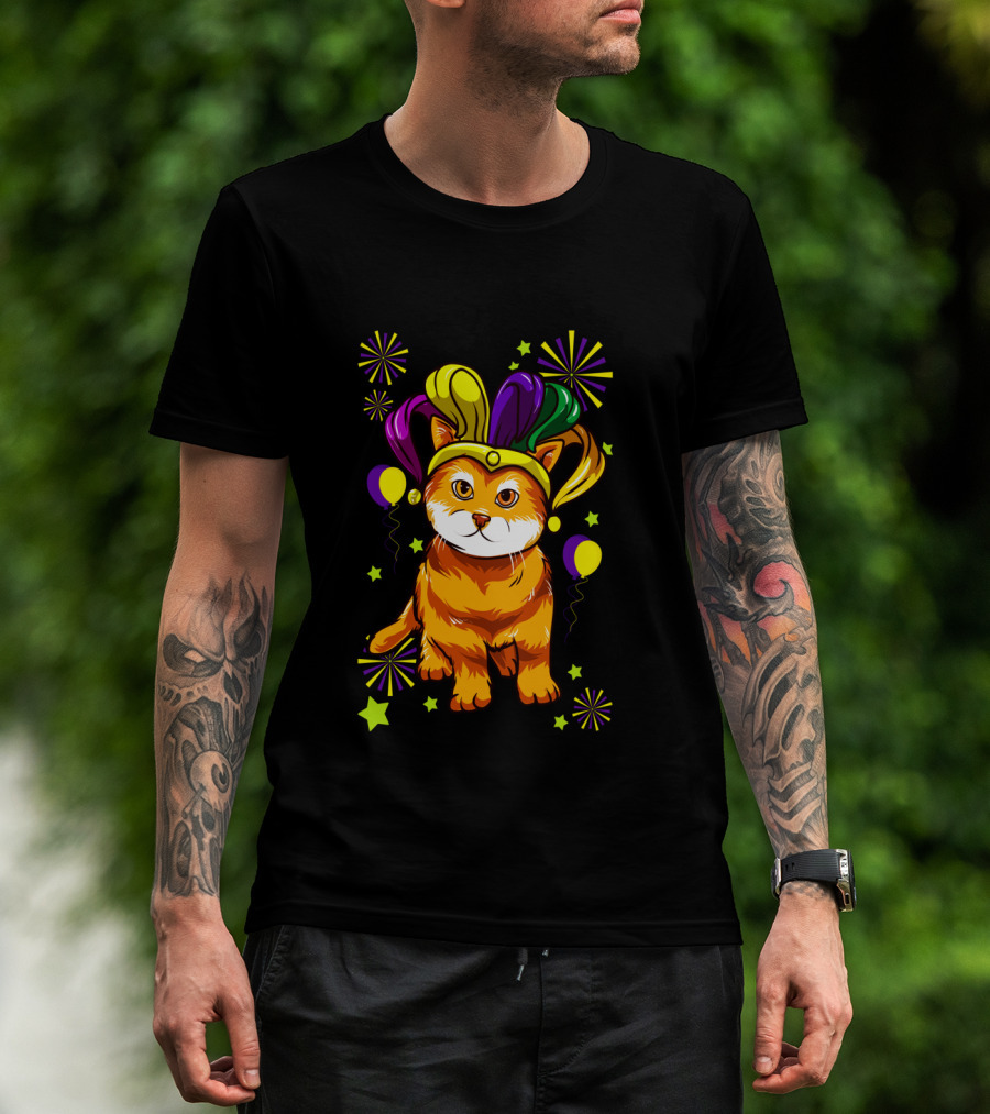 Mardi Gras Cat Lovers Jester Hat Festive Cat T-Shirt