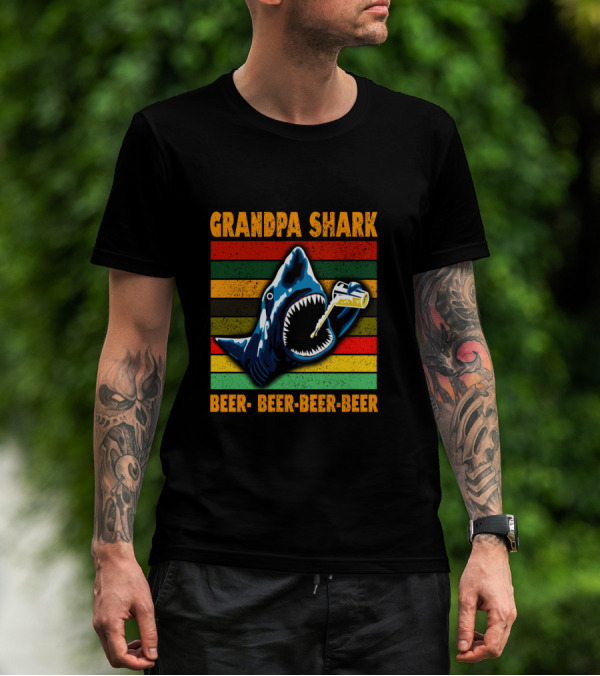 Grandpa Shark Beer Beer Beer Beer Funny Grandfather T-Shirt
