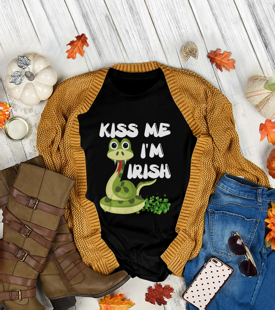 Kiss Me I'm Irish Snake with Shamrocks T-Shirt